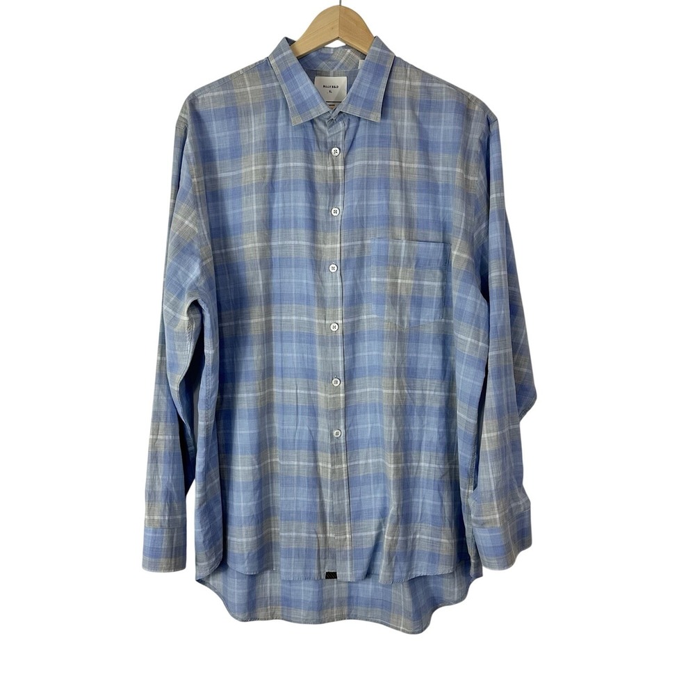 Billy Reid Standard Shirt Men XL Blue Check Plaid Long Sleeve Lightweight Pocket